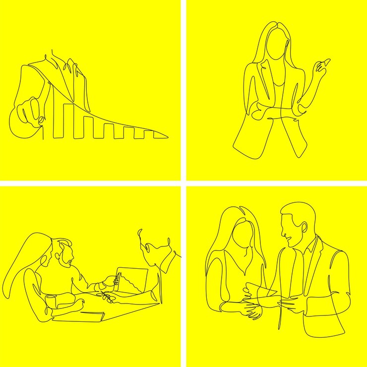 Vector ilustración de arte lineal del hombre de negocios. trabajar en la computadora. llamando por teléfono. hizo tratos. medios de comunicación social