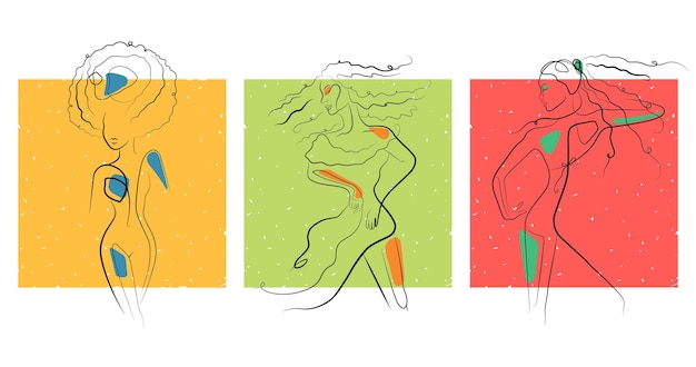 ilustración de arte lineal de mujeres de cabello rizado