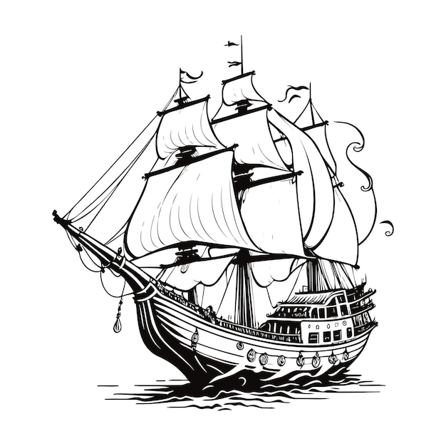 Vector ilustración de arte lineal del vector de crucero pirata