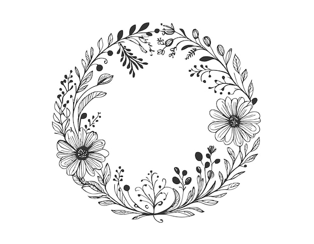 Vector ilustración de arte de líneas con patrón circular de flores