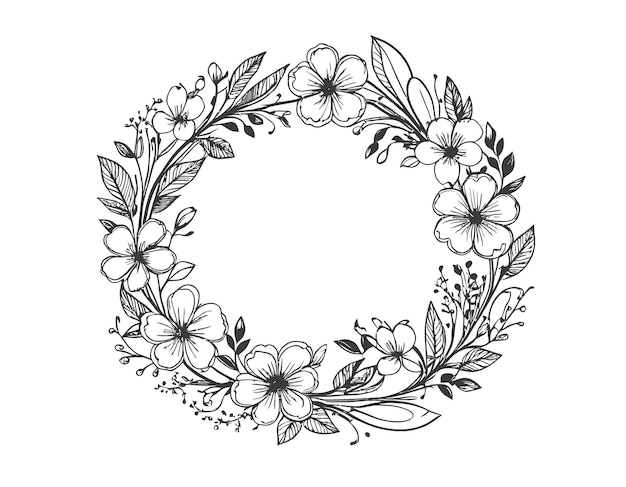 Ilustración de arte de líneas con patrón circular de flores