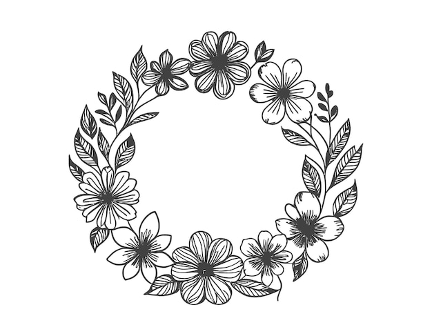 Vector ilustración de arte de líneas con patrón circular de flores