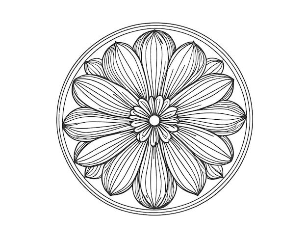 Ilustración de arte de líneas con patrón circular de flores