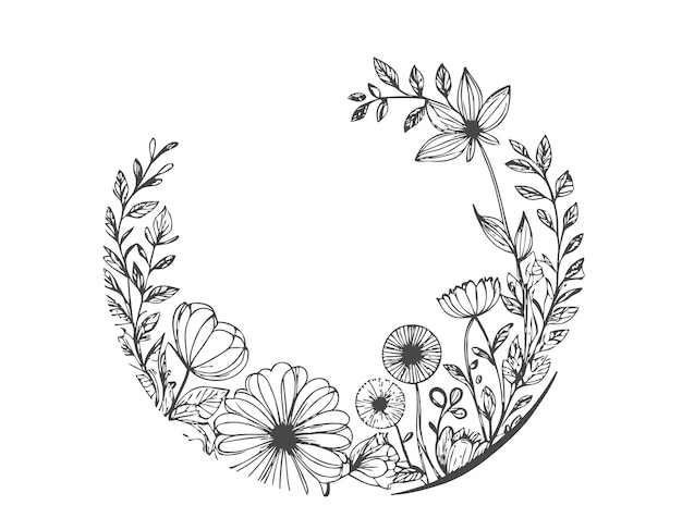 Ilustración de arte de líneas con patrón circular de flores