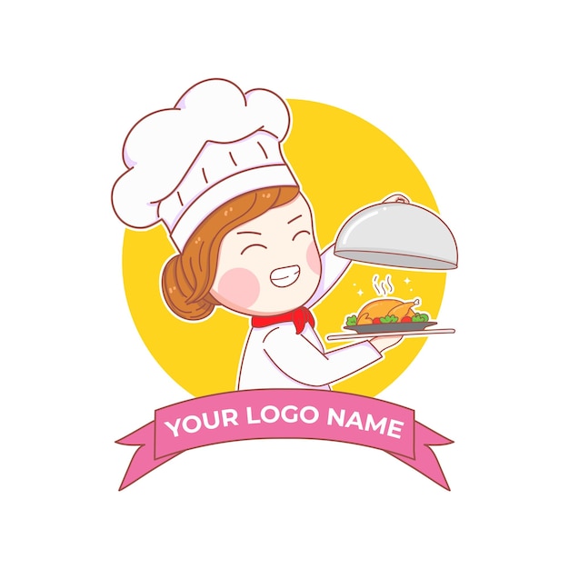 Ilustración de arte de logotipo de chef lindo