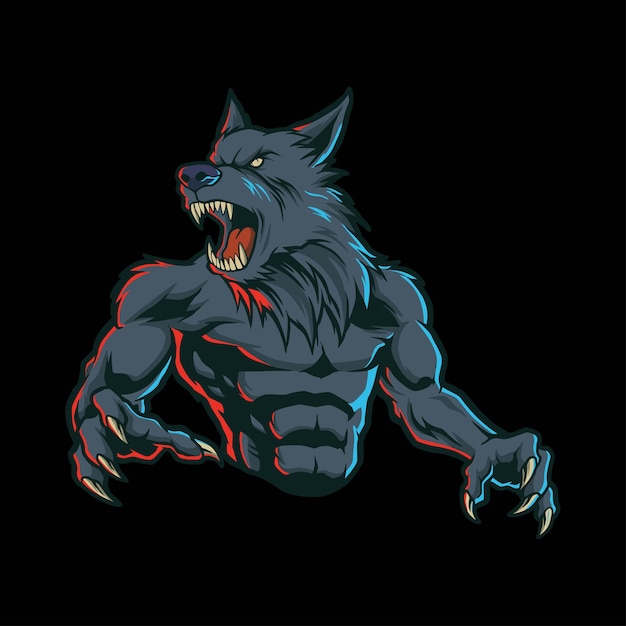 Vector ilustración de arte de medio cuerpo de hombre lobo