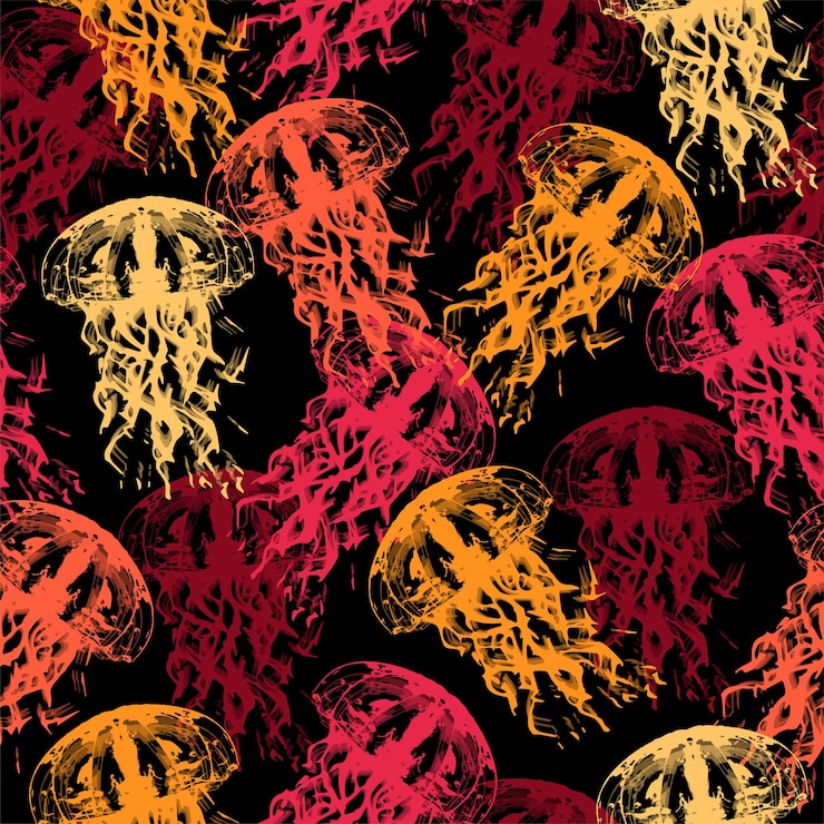 Vector ilustración de arte de medusas bajo el agua negro y neón
