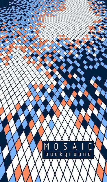 Ilustración de arte de mosaicos cuadrados abstractos, fondo de diseño artístico vectorial con espacio de copia para texto y título. Utilizable para folleto, revista, anuncio, pancarta, afiche.