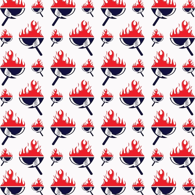 Ilustración de arte de parrilla caliente patrón sin costura colorido trasfondo vectorial de moda