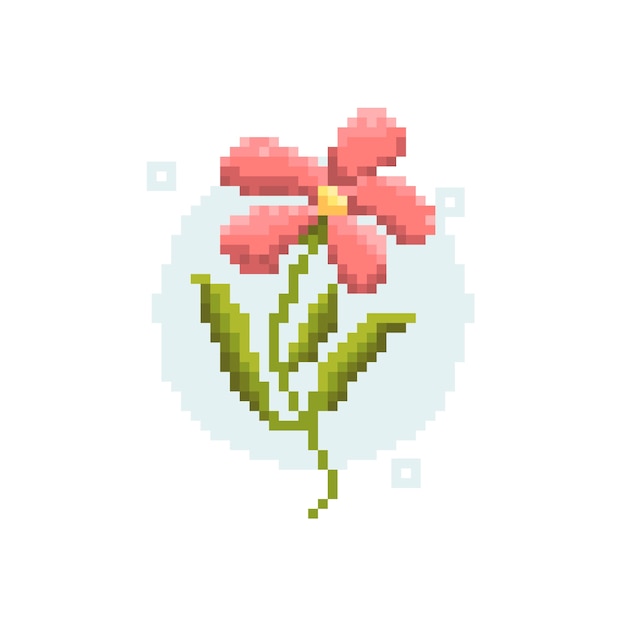 Ilustración de arte de pixel de flor de diseño plano