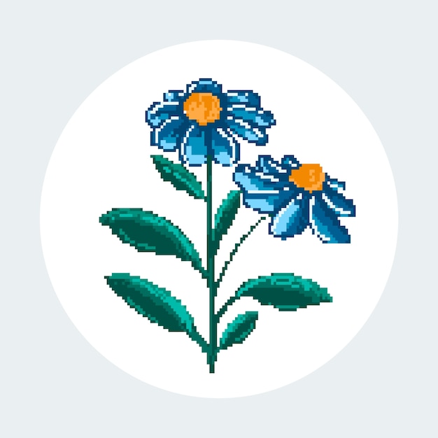 Vector ilustración de arte de pixel de flor de diseño plano