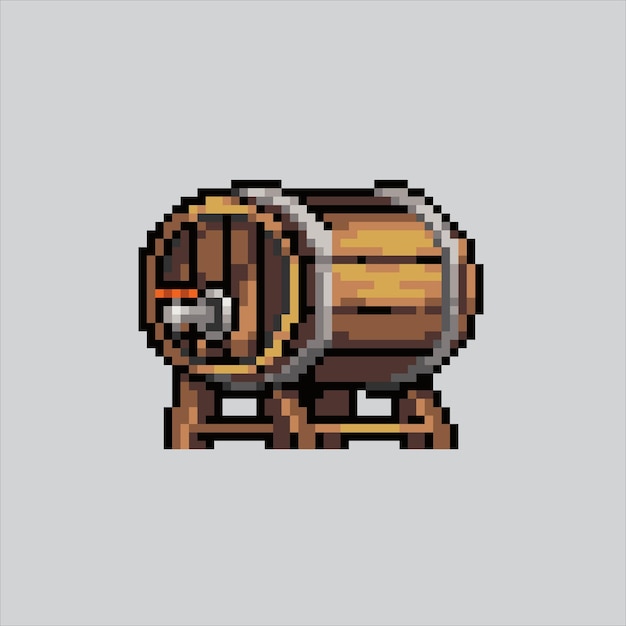 Ilustración de arte en píxeles Barril de ron Barril de madera pixelado Barril de habitación de madera Barril pixelado para el píxel a