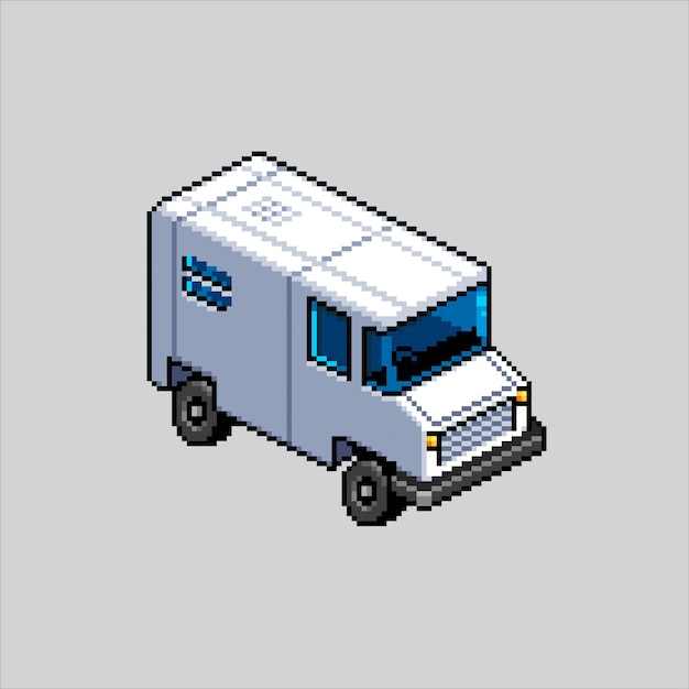 Ilustración de arte de píxeles Box Truck Pixelated Box Truck Box Truck Container pixelado para el juego