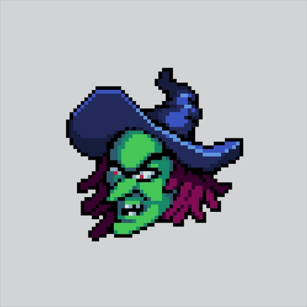 Ilustración de arte de píxeles Bruja pixelada Bruja aterradora Bruja pixelada para el juego de arte de píxeles e icono