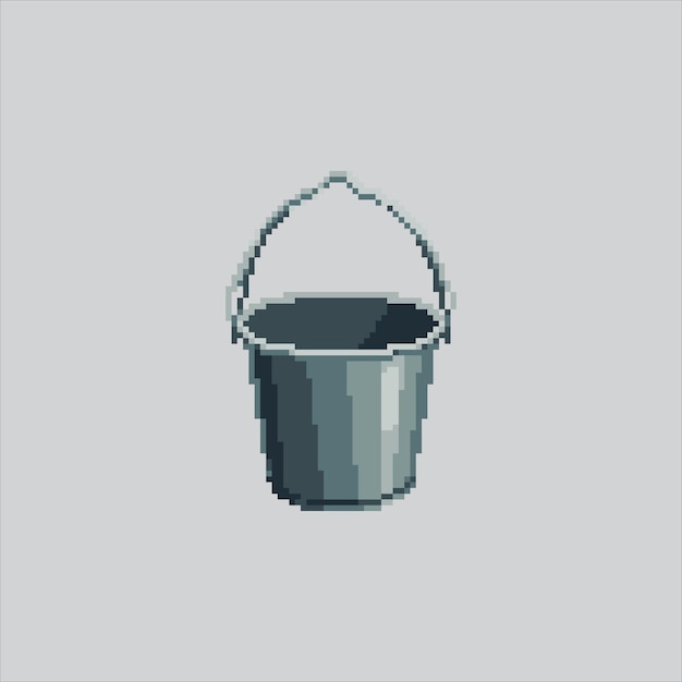Ilustración de arte de píxeles Cubo de pesca Cubo de hierro pixelado Icono de cubo de Hierro de pesca pixelado para