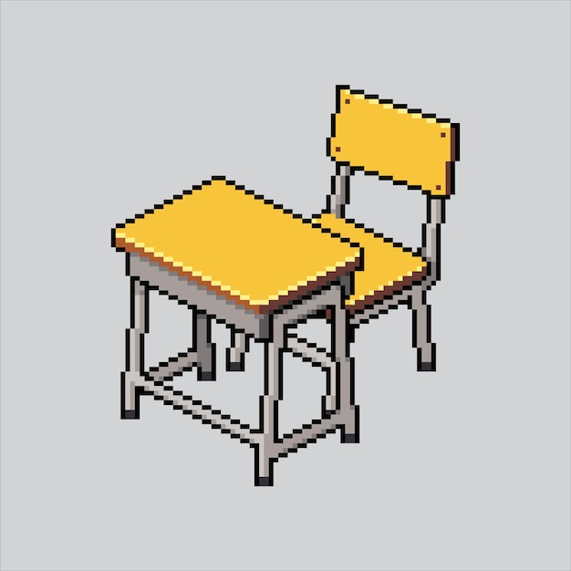 Ilustración de arte de píxeles escritorio de la escuela silla pixelada escritorio de la escuela mesa silla de la clase