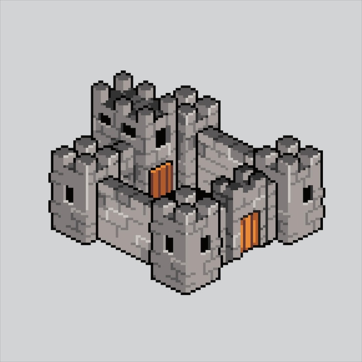 Vector ilustración de arte de píxeles fortaleza fortaleza pixelada icono de fortaleza medieval pixelado