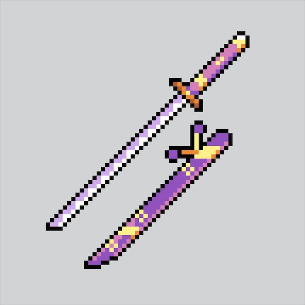Ilustración de arte de píxeles Katana Katana pixelada Icono de espada Katana japonesa pixelada para el píxel