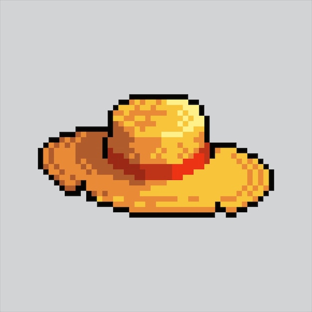 Ilustración de arte de píxeles Sombrero de paja Gorra de granjero pixelada Sombrero de paja Icono de granjero pixelado para juego
