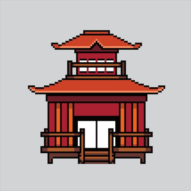 Ilustración de arte de píxeles Templo japonés Templo pixelado Icono del edificio del templo japonés pixelado
