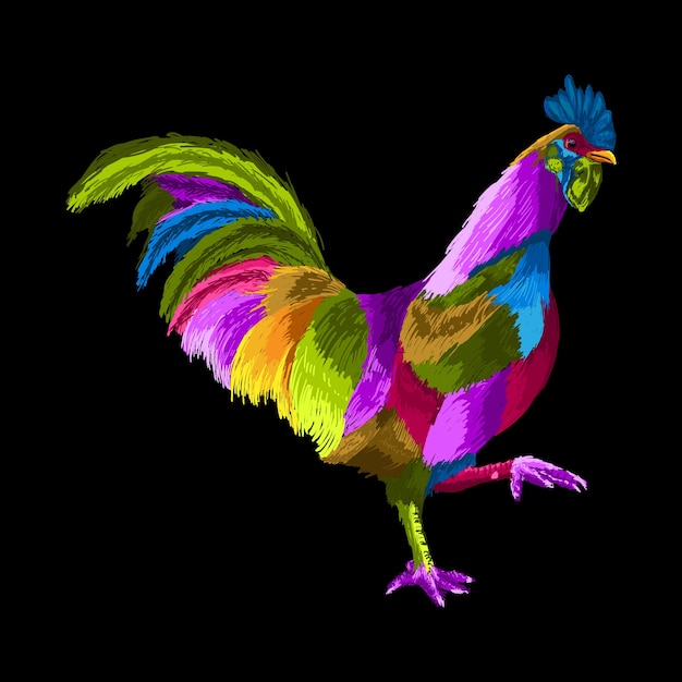 Vector ilustración de arte pop de gallo colorido