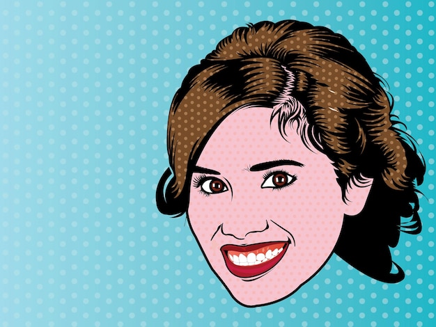 Vector ilustración, de, arte pop, mujer, sonriente