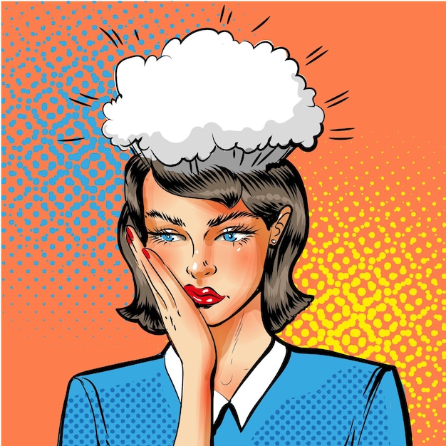 Ilustración de arte pop vectorial de una mujer con problemas