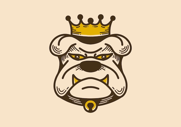 Ilustración de arte retro de una cara de bulldog enojado con corona