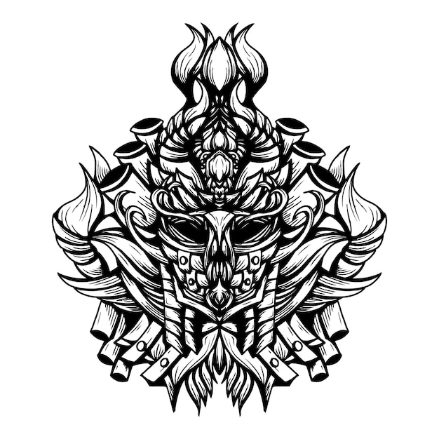 Ilustración de arte de silueta en blanco y negro de monstruo oscuro