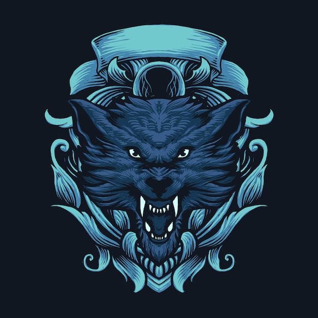 Ilustración de arte de vector de adorno de lobo