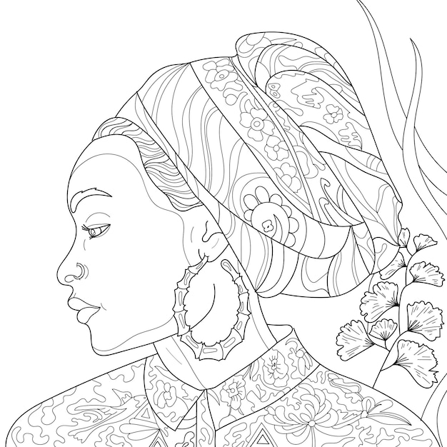 Vector ilustración de arte vectorial africano de rostro de mujer niña con accesorios nacionales