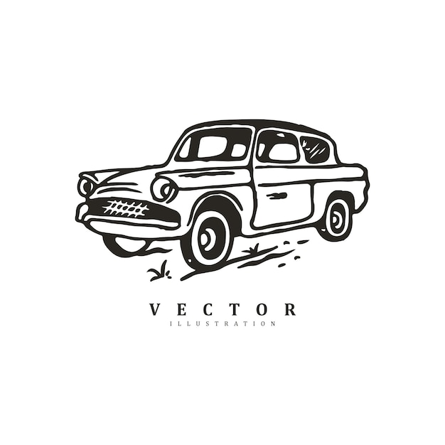 Vector ilustración de arte vectorial de automóviles antiguos con grabado retro