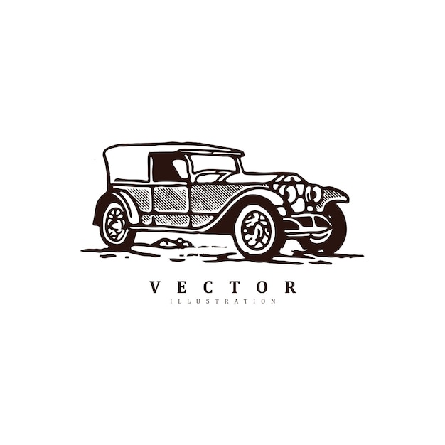 Vector ilustración de arte vectorial de automóviles antiguos grabados a mano y dibujados a mano