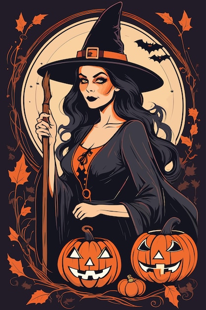 Ilustración de arte vectorial de bruja de Halloween