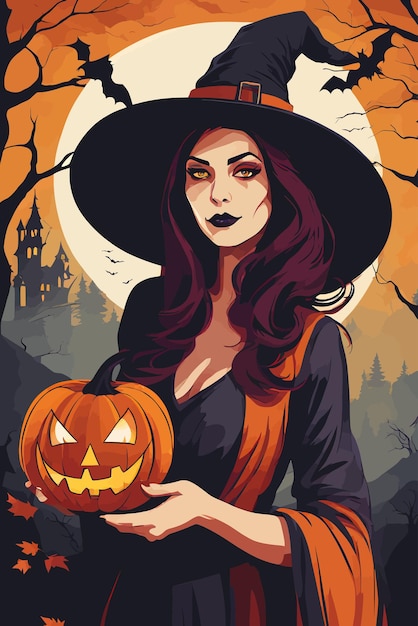 Ilustración de arte vectorial de bruja de Halloween