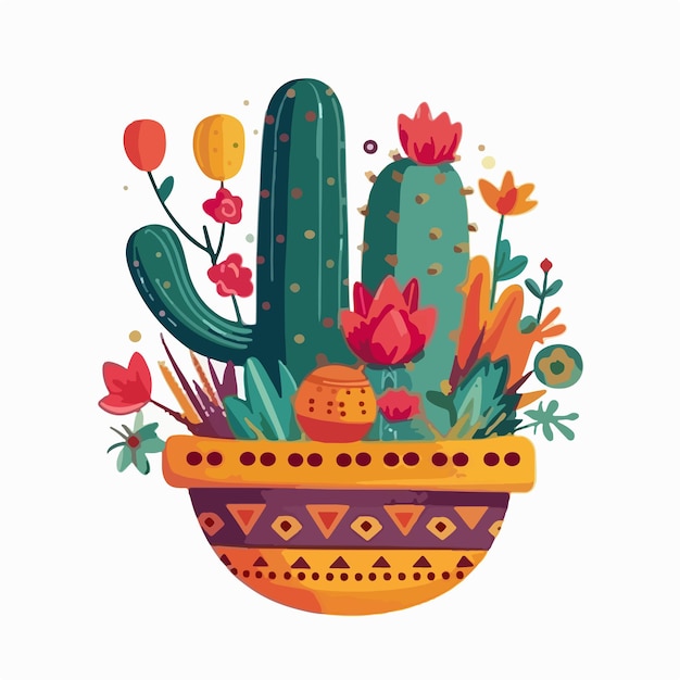 Ilustración de arte vectorial de cactus Cinco De Mayo México