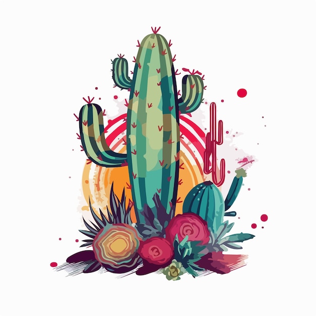 Ilustración de arte vectorial de cactus Cinco De Mayo México