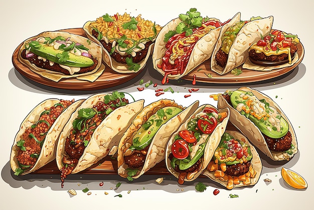 Vector ilustración de arte vectorial de carnitas de cerdo mexicano y tacos