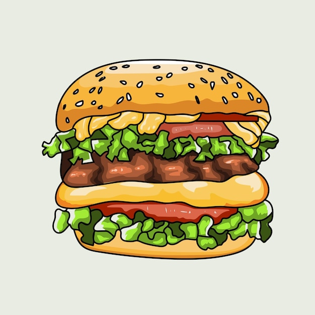 Ilustración de arte vectorial de comida rápida para hamburguesas