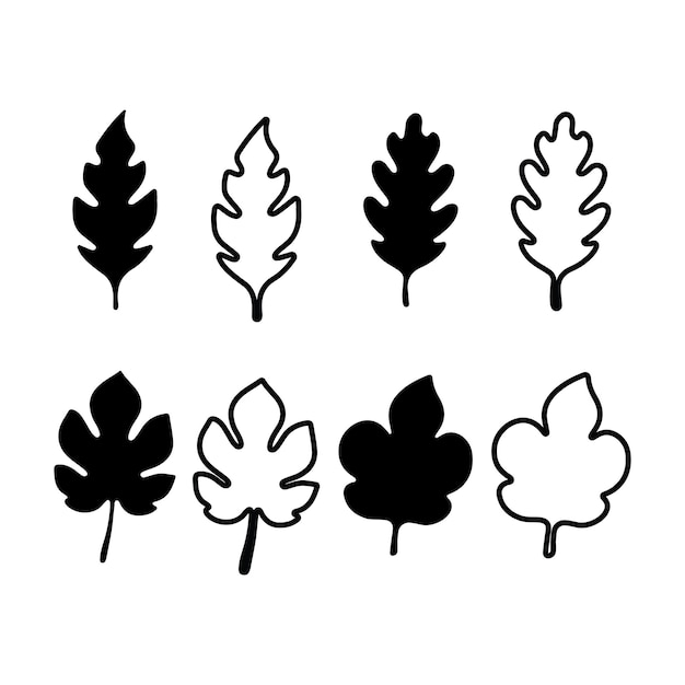 Ilustración de arte vectorial de conjunto sólido y contorno de hojas y ramas