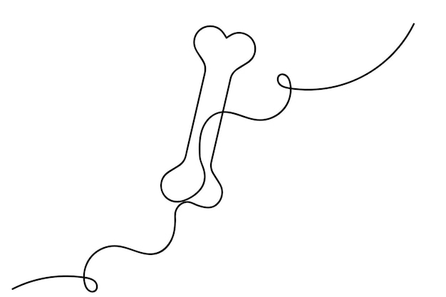 Ilustración de arte vectorial de contorno aislado de hueso de perro en una línea continua