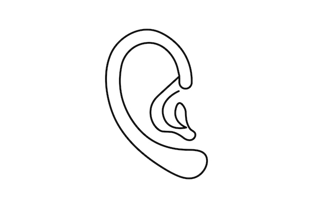 Ilustración de arte vectorial de contorno aislado del oído humano en una línea continua