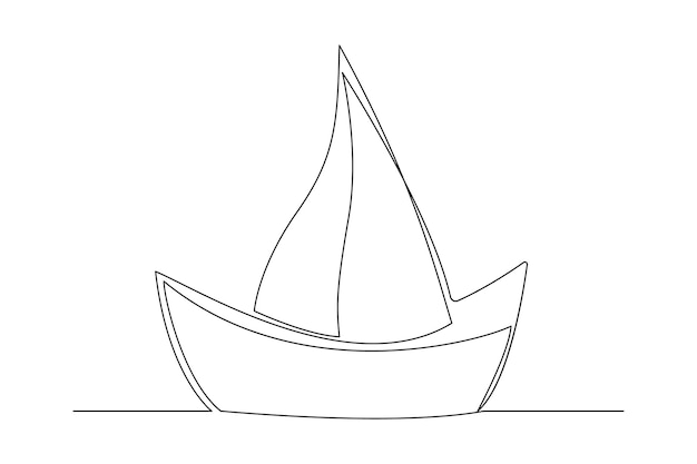 Vector ilustración de arte vectorial de contorno de barco de papel de dibujo continuo de una línea