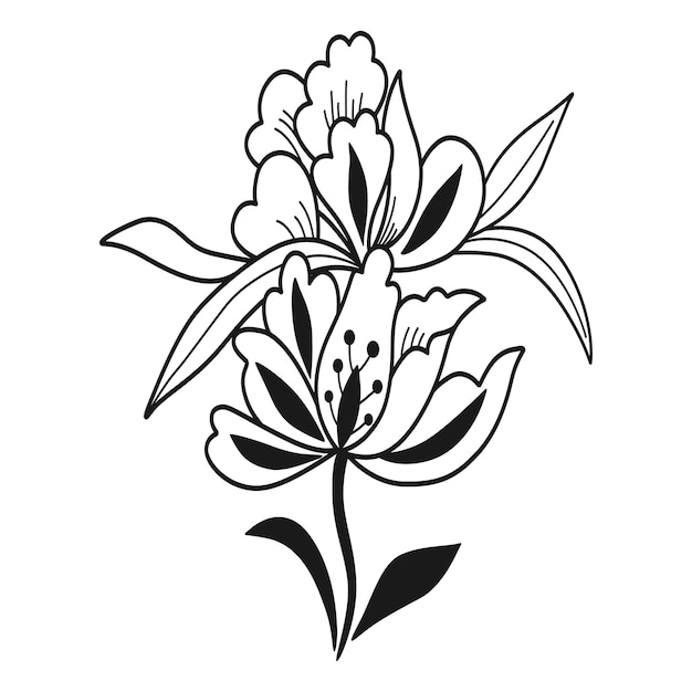 Ilustración de arte vectorial de contorno floral aislada sobre fondo blanco