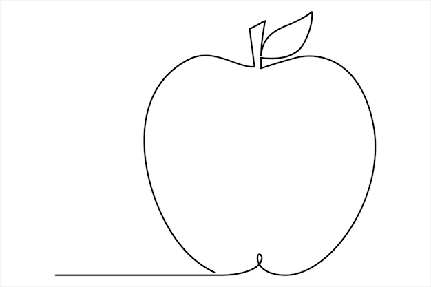 Ilustración de arte vectorial de contorno de manzana con dibujo continuo de una línea