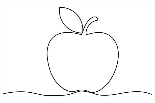 Ilustración de arte vectorial de contorno de manzana con dibujo continuo de una línea