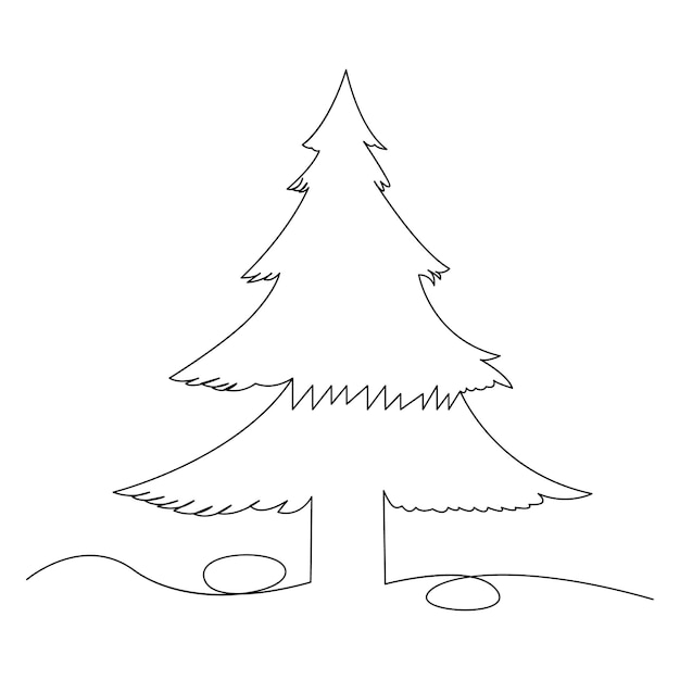 Ilustración de arte vectorial del contorno de una sola línea continua del árbol de Navidad