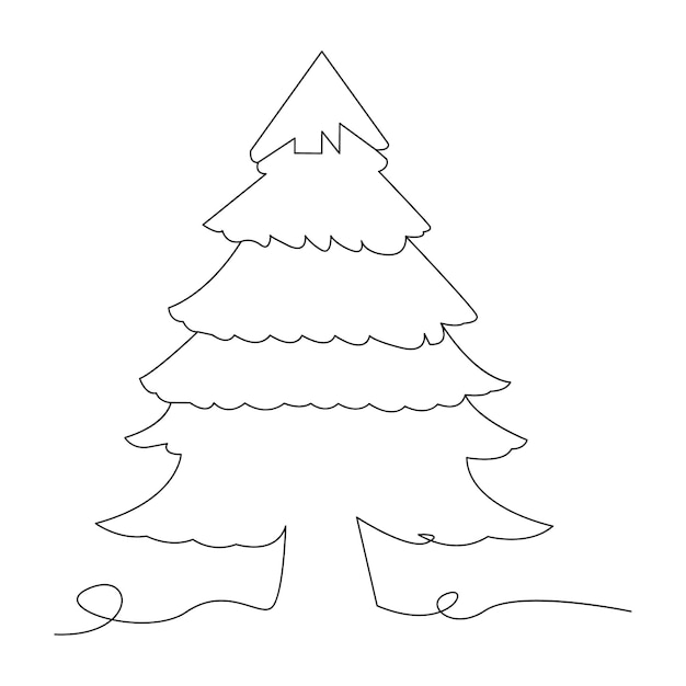 Ilustración de arte vectorial del contorno de una sola línea continua del árbol de Navidad