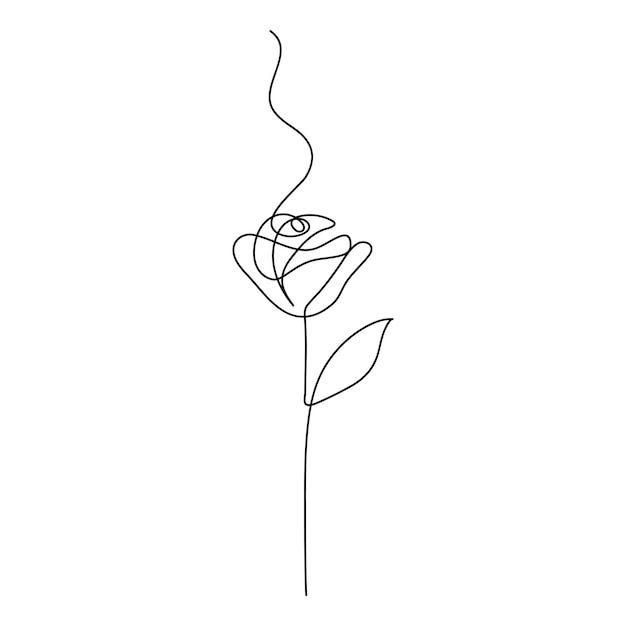 Ilustración de arte vectorial de contorno de una sola línea continua de dibujo de flor de rosa