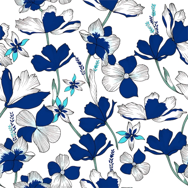 Ilustración de arte vectorial de diseño de patrones repetidos de flores
